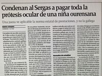 CONDENAN AL SERGAS A PAGAR TODA LA PRÓTESIS OCULAR DE UNA NIÑA OURENSANA 