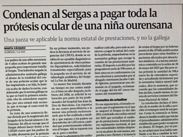 CONDENAN AL SERGAS A PAGAR TODA LA PRÓTESIS OCULAR DE UNA NIÑA OURENSANA 